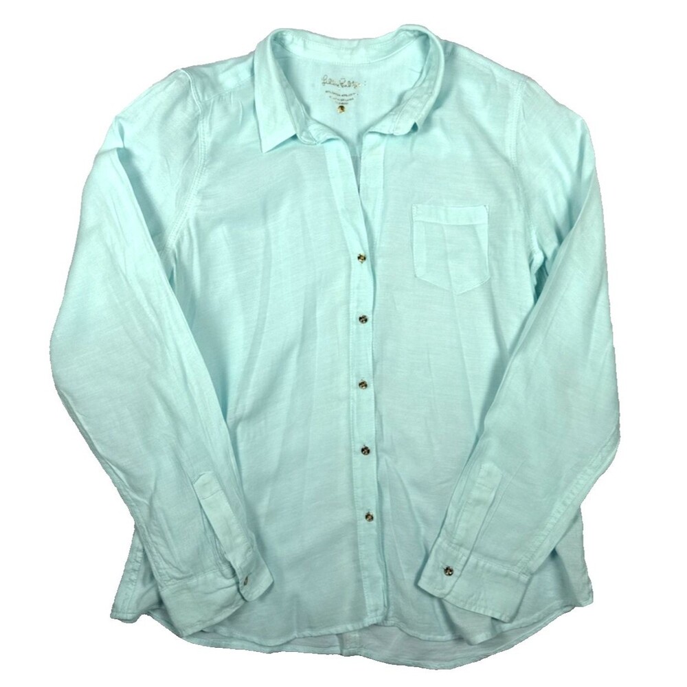 Lilly Pulitzer Dahle Button Down Shirt L Large Robin's Egg Aqua Blue Resort